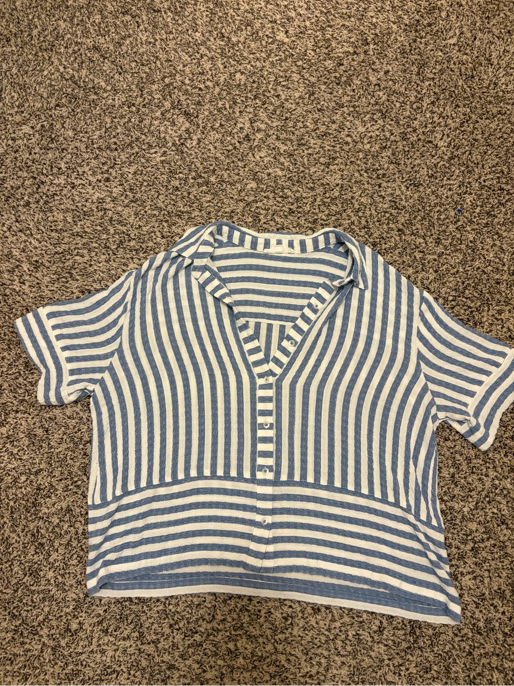Jane and Delancey Blue and White Striped Button-Front Top